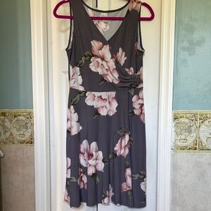 Kaileigh Gray and Pink Floral Midi Dress